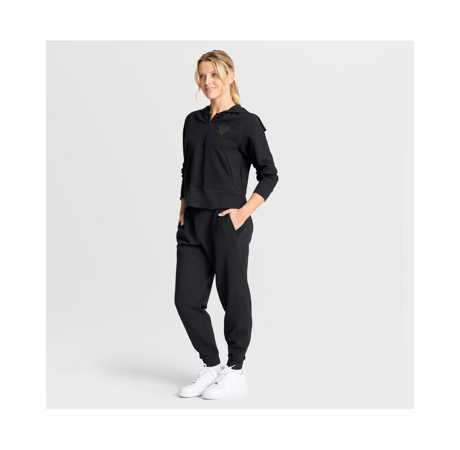 Women's Black Pittsburgh Penguins Authentic Pro Road Tri-Blend Quarter-Zip Hoodie