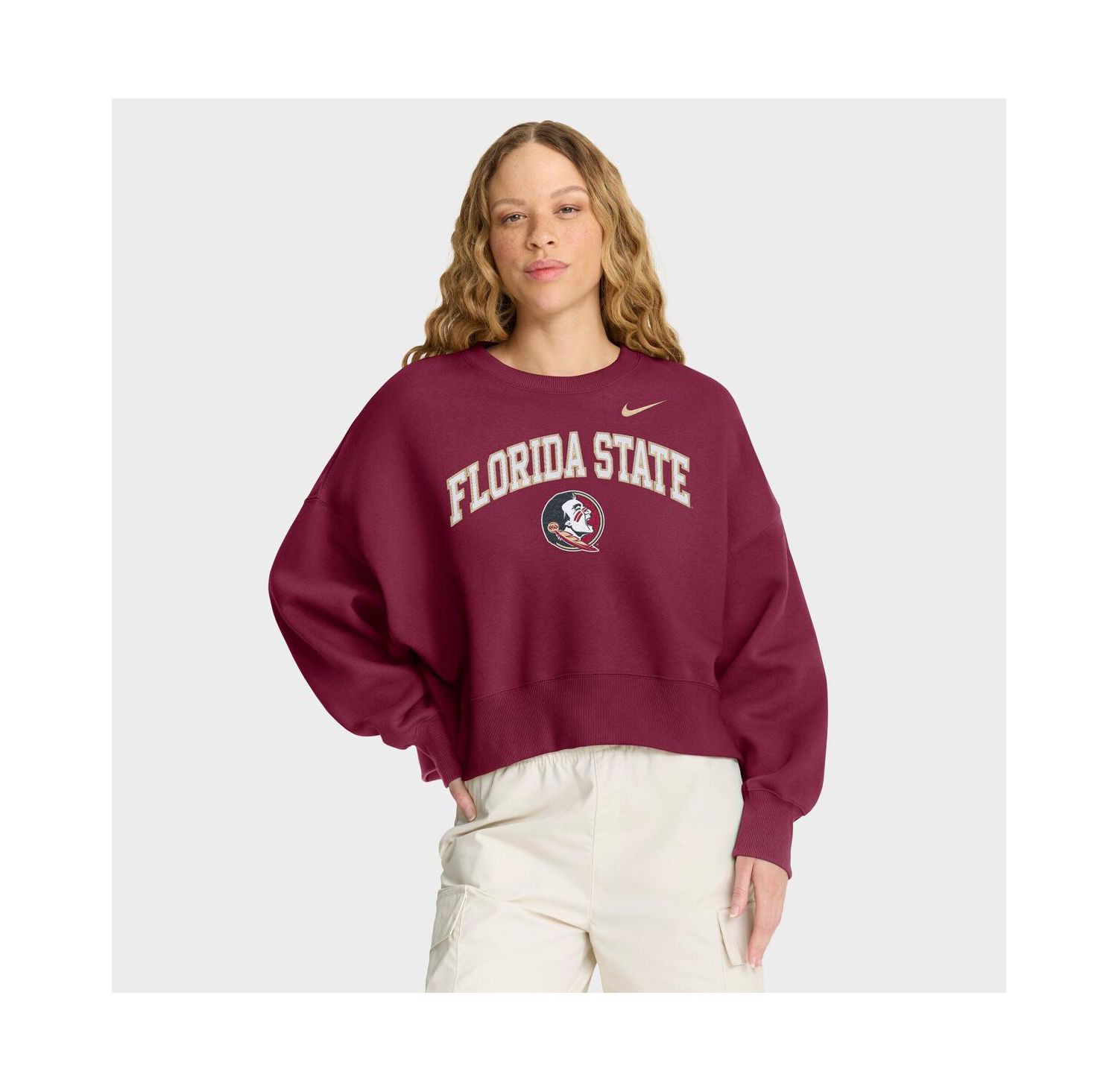 Women's Garnet Florida State Seminoles Oversized Phoenix Arch Pullover Sweatshirt