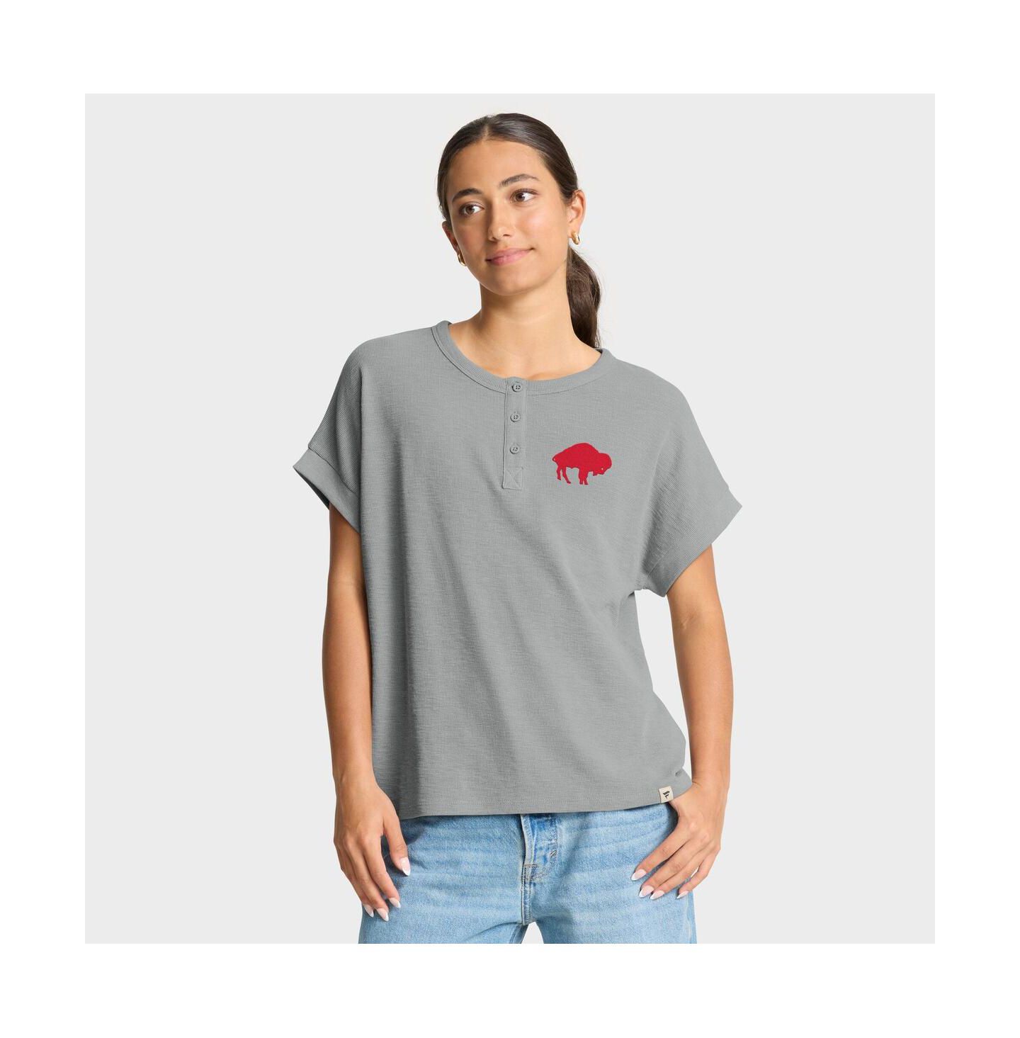 Женская рубашка Fanatics Heather Gray Buffalo Bills Oversized Hometown Premium Henley — фото 1
