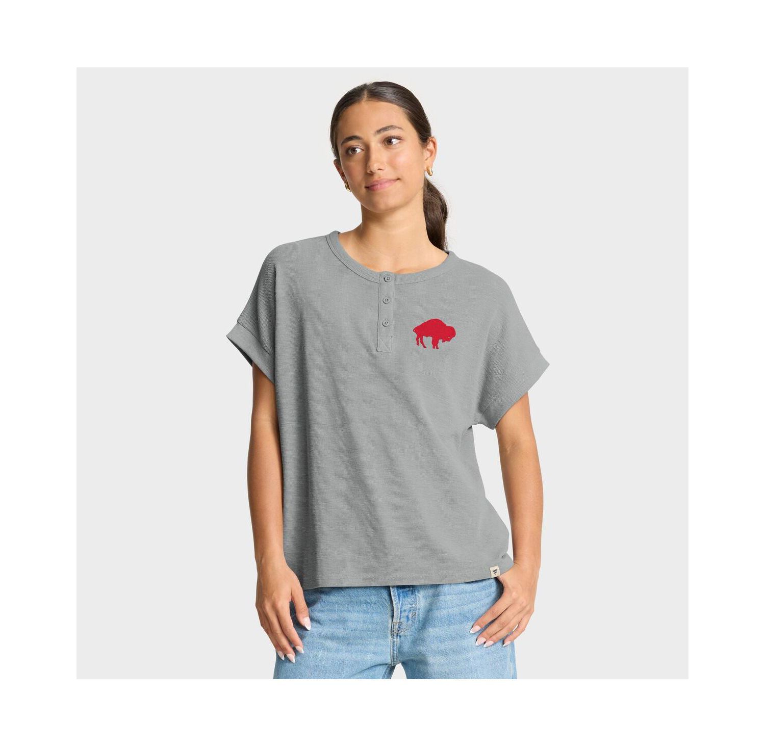 Women's Heather Gray Buffalo Bills Oversized Hometown Premium Henley Shirt