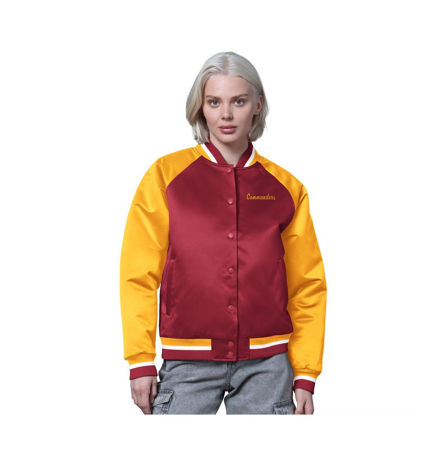 Женская куртка Starter Burgundy/Gold Washington Commanders Satin Full-Snap Vintage Varsity — фото 1