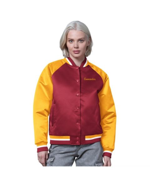 Женские куртки Starter Women's Burgundy/Gold Washington Commanders Satin Full-Snap Vintage Varsity Jacket