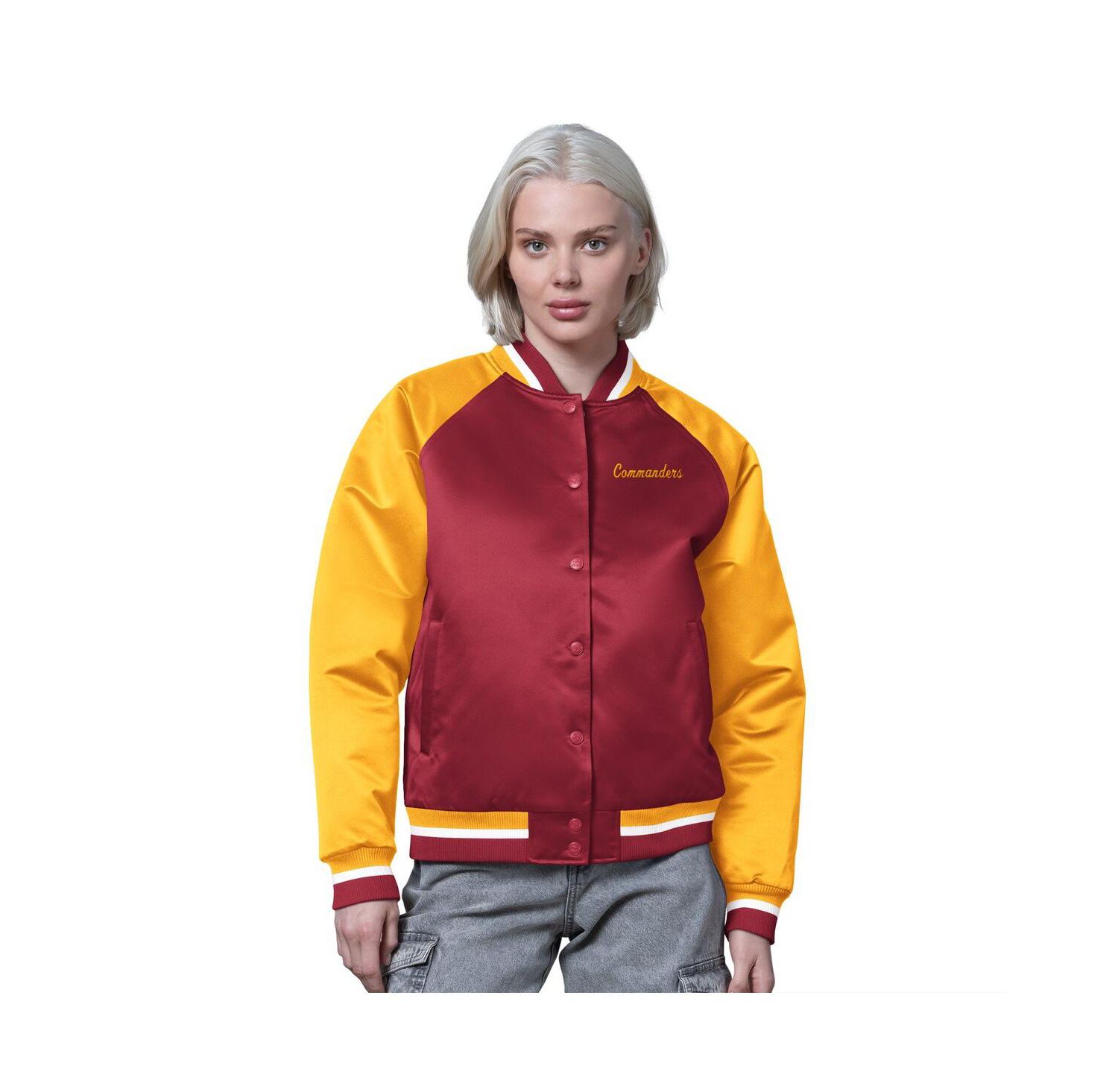 Women's Burgundy/Gold Washington Commanders Satin Full-Snap Vintage Varsity Jacket