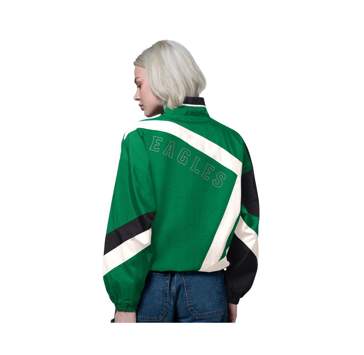 Women's Kelly Green/Black Philadelphia Eagles Vintage 1st Quarter Full-Zip Windbreaker