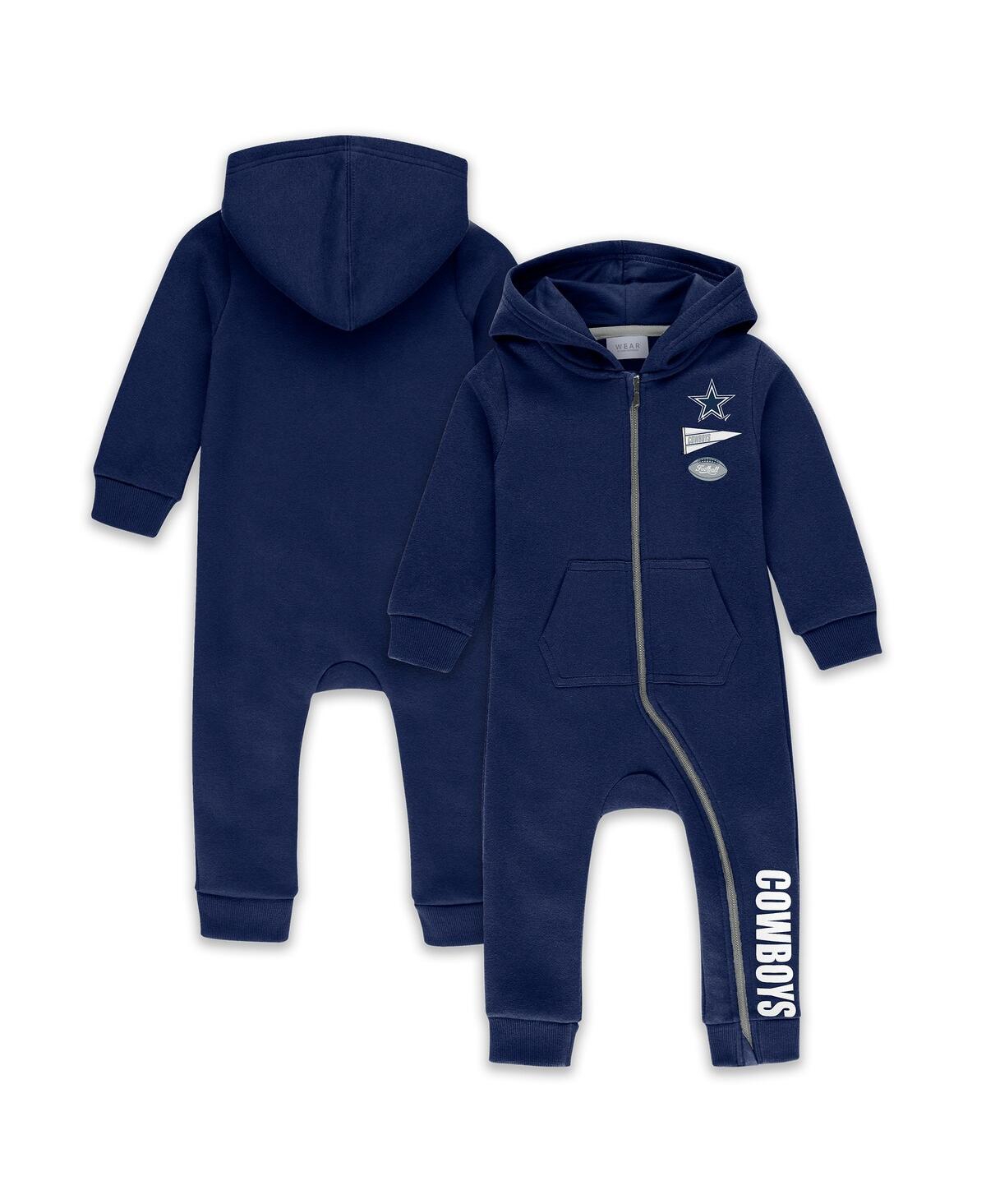 Wear By Erin Andrews Baby Boys And Girls Newborn Navy Dallas Cowboys Hooded Fleece Coverall In Blue
