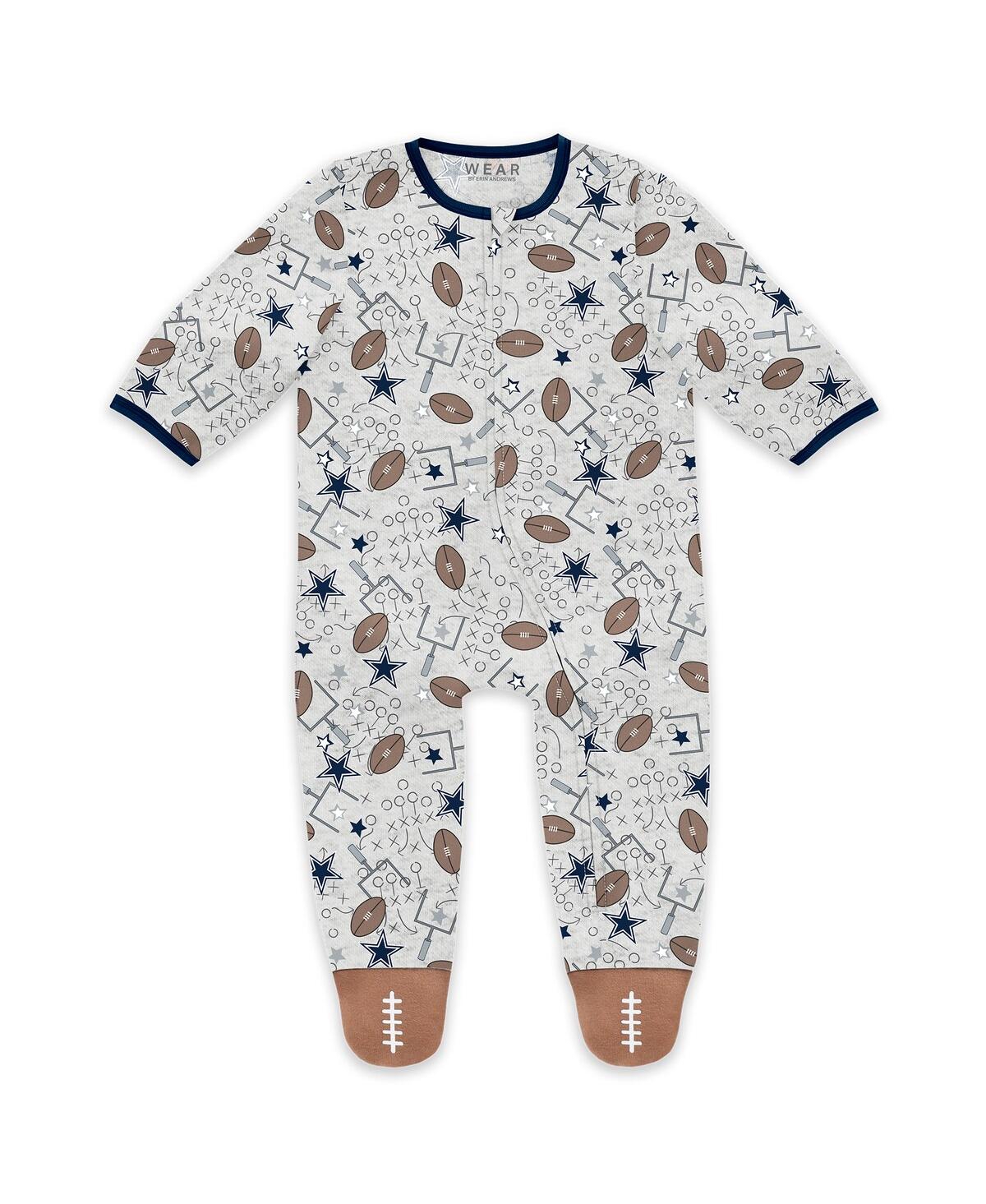 Wear by Erin Andrews Baby Boys and Girls Newborn 3-Piece Dallas Cowboys Sleep and Play Full-Zip Sleeper Bib Set
