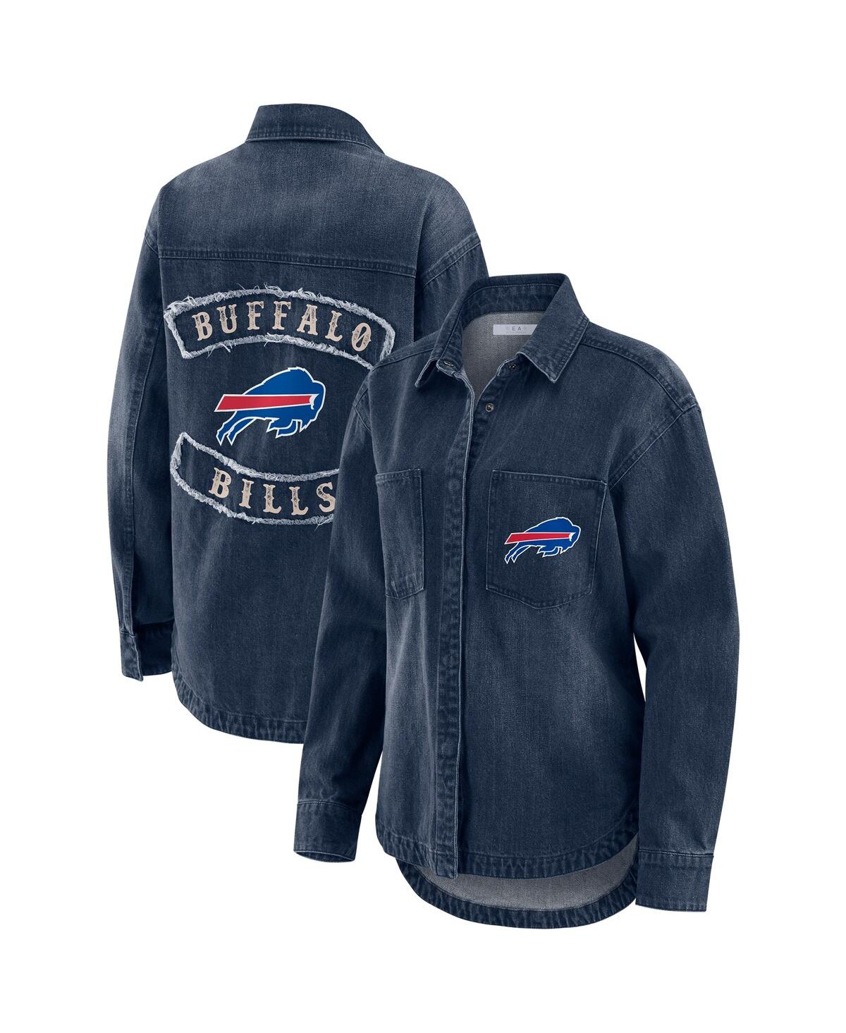 Wear By Erin Andrews Denim Buffalo Bills Washed Oversized Denim Full-snap Shacket In Blue