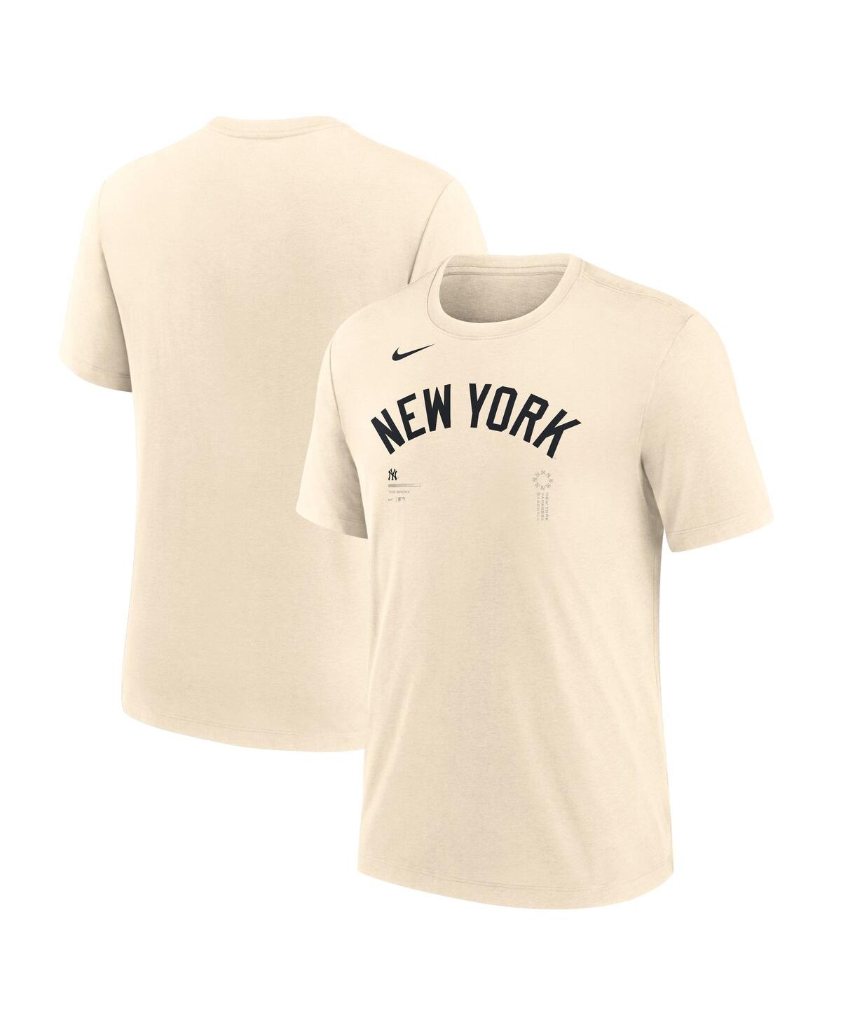 Nike Men's Natural New York Yankees Wordmark Tri-blend T-shirt In Neutral