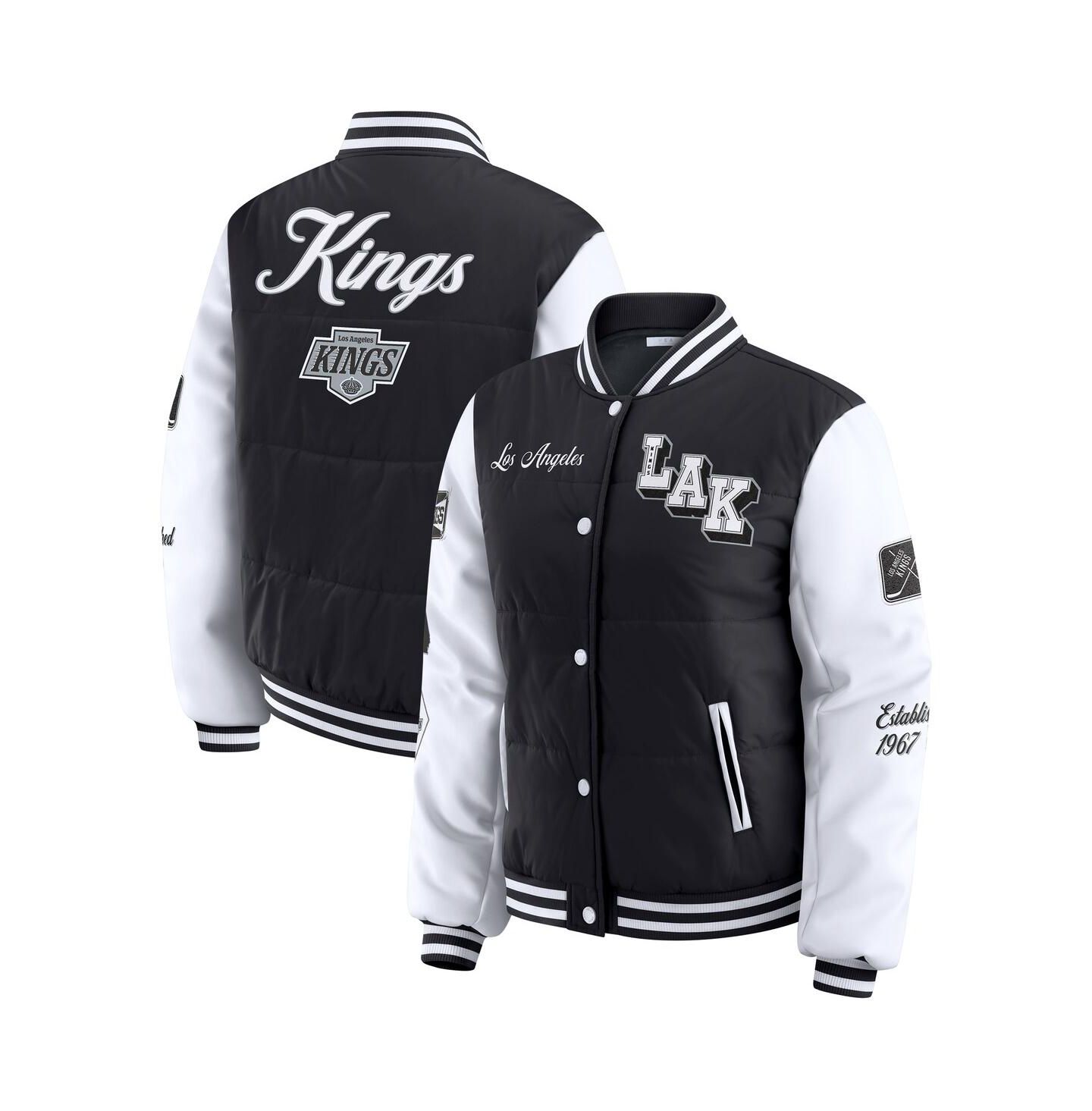 Женская куртка WEAR by Erin Andrews Black/White Los Angeles Kings Varsity Full-Snap Puffer — фото 1