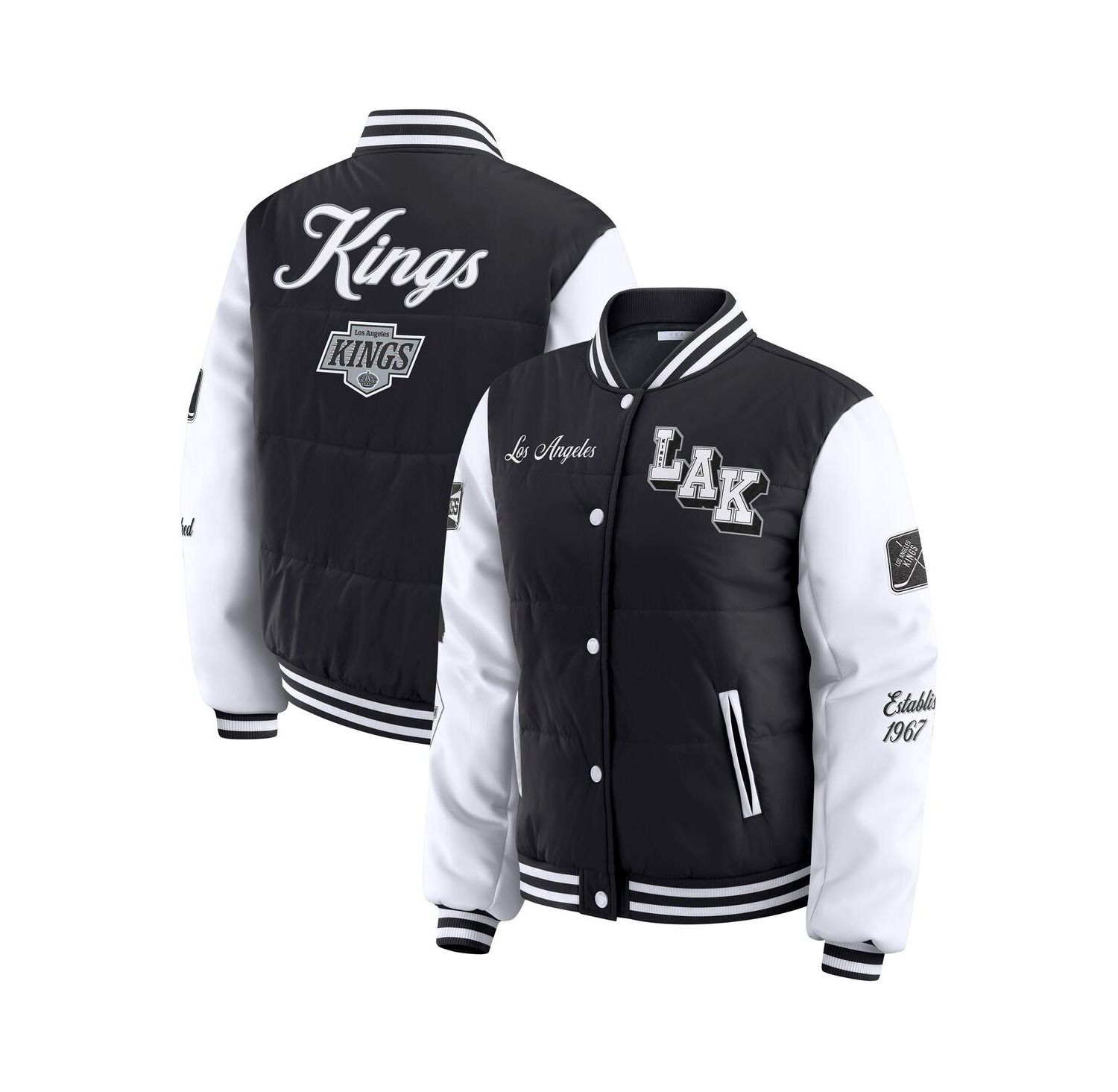 Women's Black/White Los Angeles Kings Varsity Full-Snap Puffer Jacket