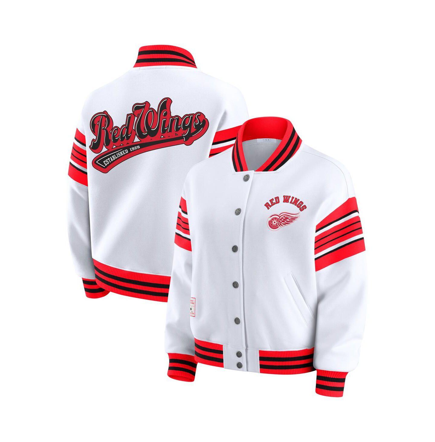 Женская куртка WEAR by Erin Andrews White/Red Detroit Red Wings Full-Snap Fleece Sweatshirt — фото 1