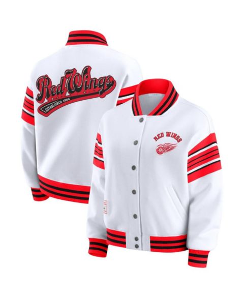 Женские худи WEAR by Erin Andrews Women's White/Red Detroit Red Wings Full-Snap Fleece Sweatshirt Jacket
