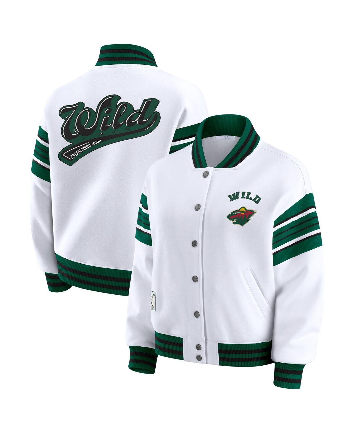 Wear by Erin Andrews Women's White/Green Minnesota Wild Full-Snap Fleece Sweatshirt Jacket