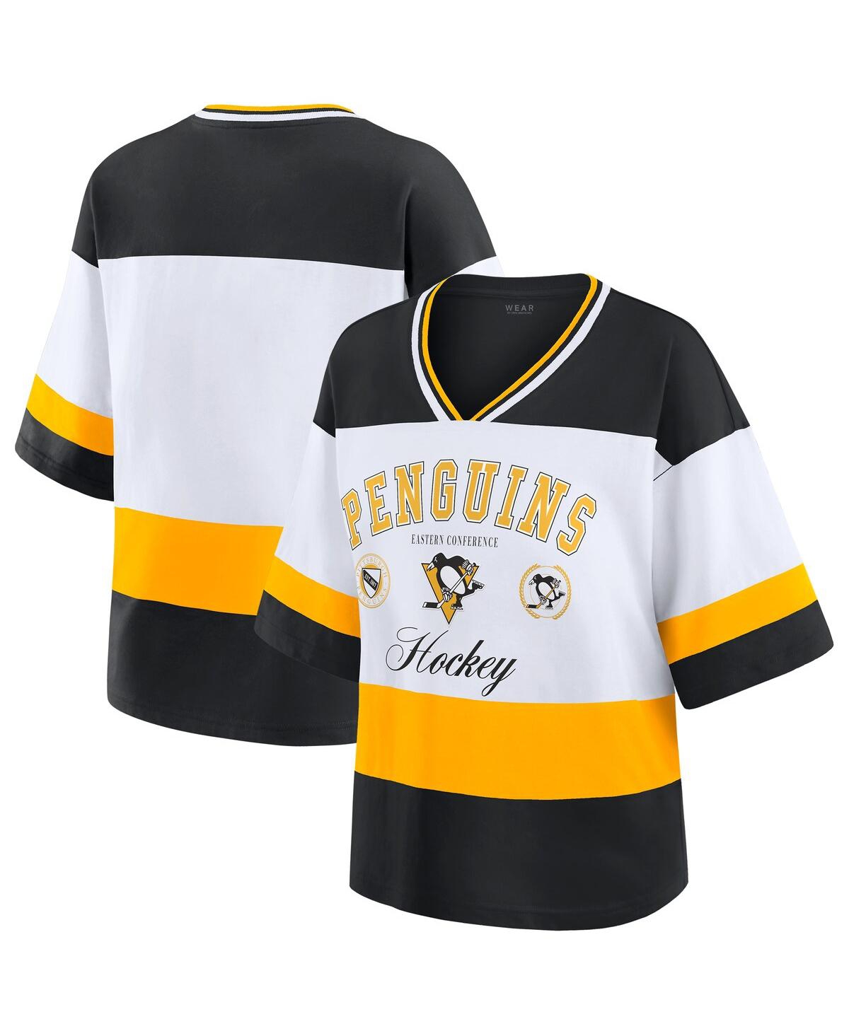Wear By Erin Andrews Women's Black/white Pittsburgh Penguins Football T-shirt In White
