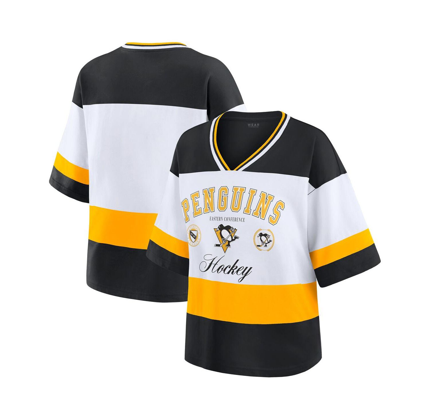 Women's Black/White Pittsburgh Penguins Football T-Shirt