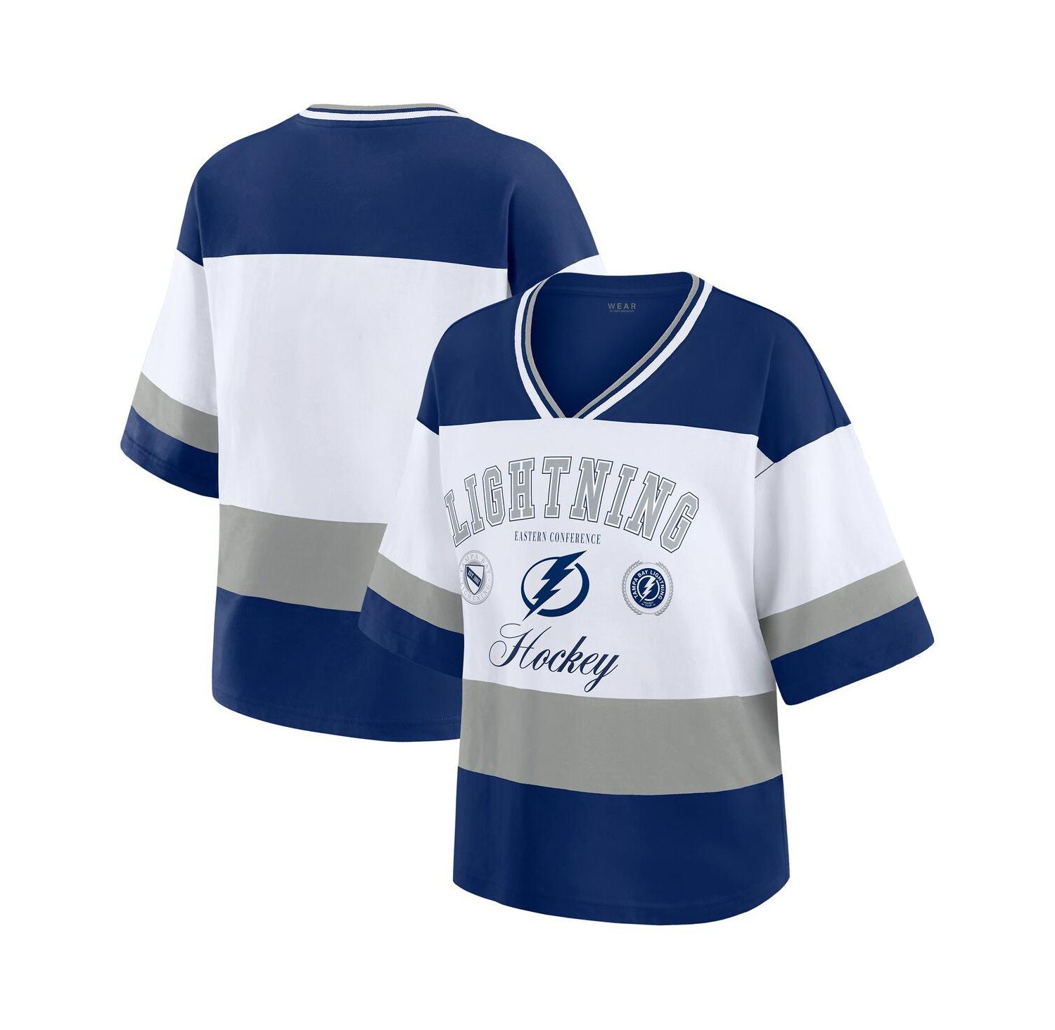 Women's Blue/White Tampa Bay Lightning Football T-Shirt