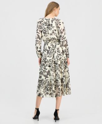 Women's Printed Tie-Neck Tiered Maxi Dress