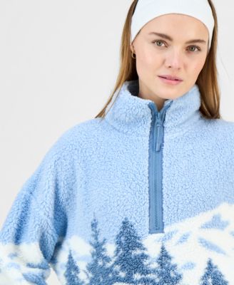 Juniors' Printed Sherpa Fleece Quarter-Zip