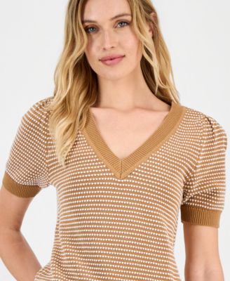 Women's Cotton V-Neck Short-Sleeve Sweater