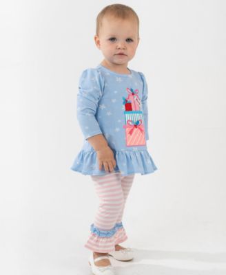 Rare Editions - Baby Girls 2-Piece Printed Top and Striped Leggings Set