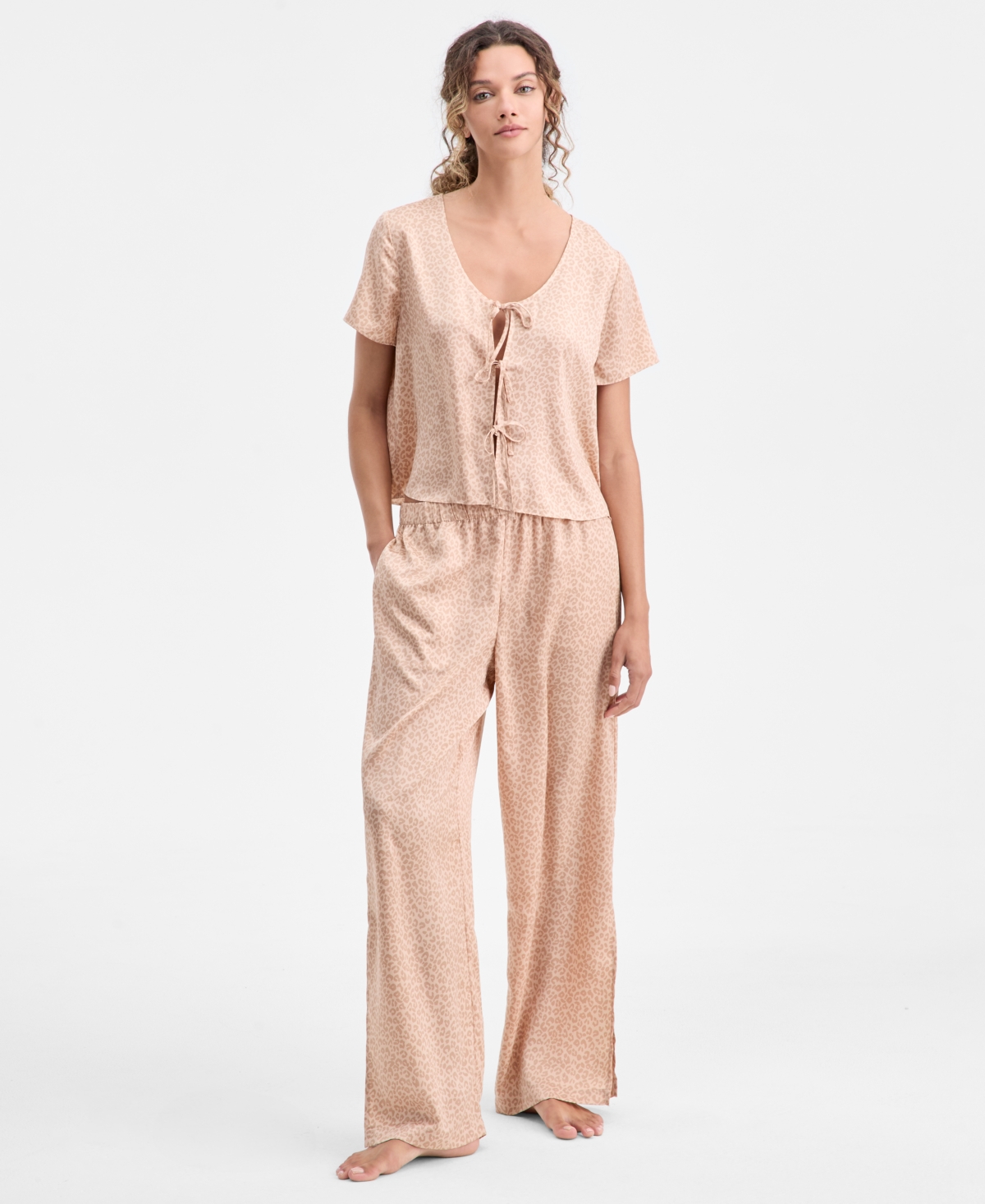 Macy's State Of Day Women's 2-piece Short-sleeve Top And Pants Pajama Set,  Exclusive In Brown