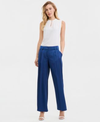 Women&#39;s Satin Pleat-Front Wide-Leg Pants