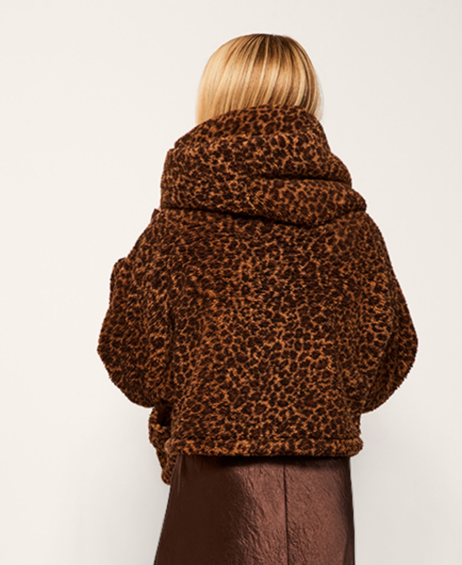 Patterned Hooded Cropped Length Button Front Lounger Jacket