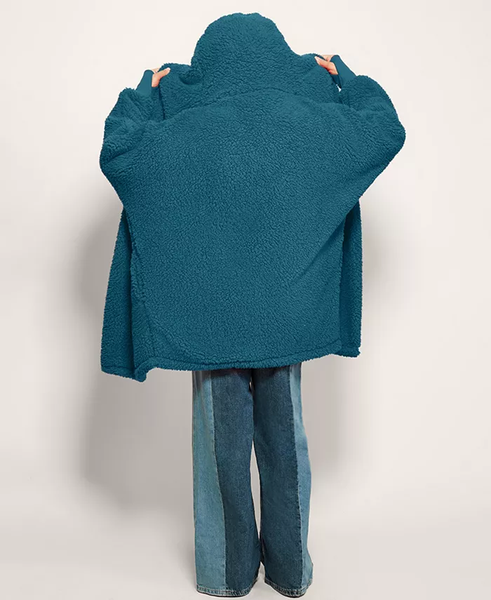 Hooded Sherpa Button Front Lounger Jacket - thumbnail 6