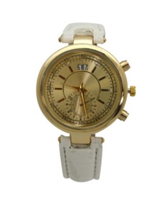 White Multicolored Gold Face Leather Strap Watch