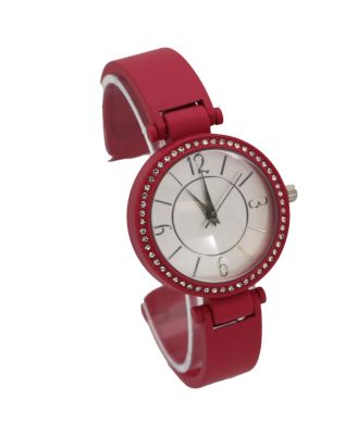 Hot Pink Solid Colors And Rhinestone Detail Bangle Watch