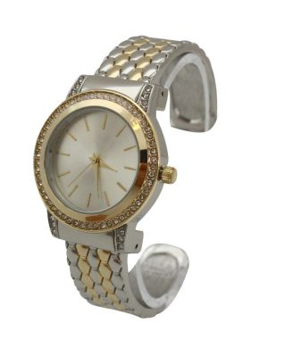 Two Tone Solid And Rhinestones Bangle Watch