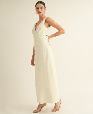 Women's V-Neck Scalloped Lace Tie-Back Slip Midi Dress