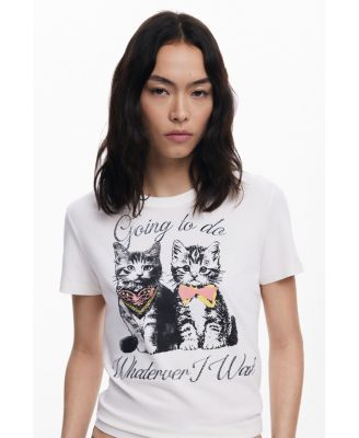 Women's T-shirt with cat rhinestones