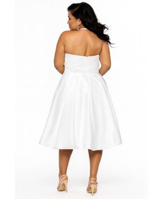 Women's Halter Satin Tea-Length White Dress
