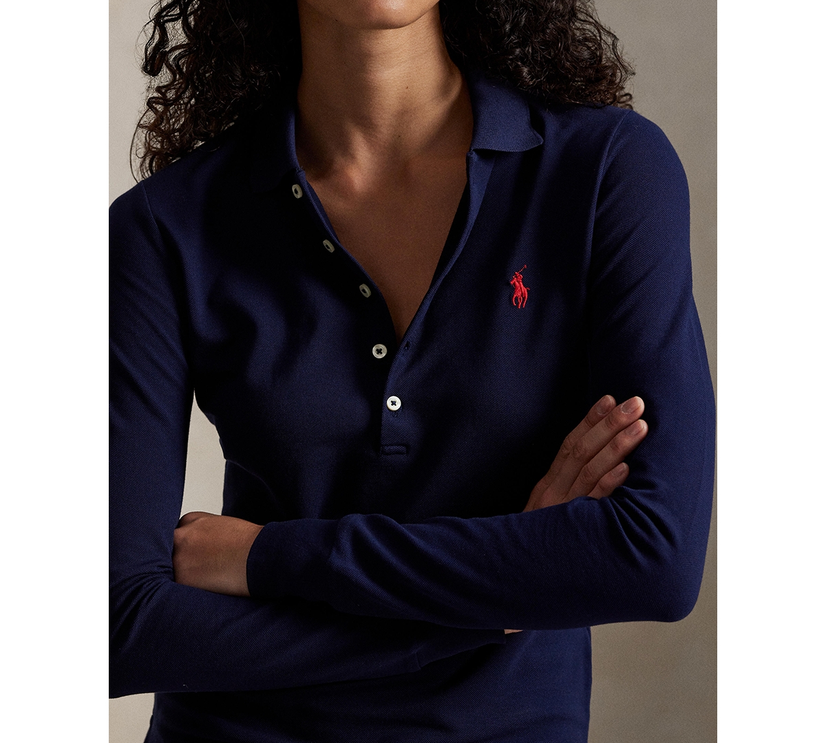 Polo Ralph Lauren Women's Polo Collar Long Sleeves Top In Blue