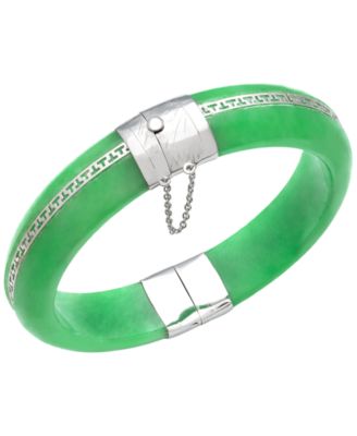 Green Jadeite Dyed Color Bangle Bracelet in Sterling Silver