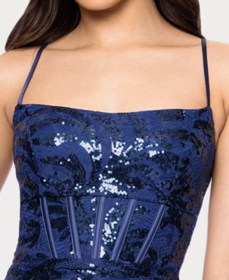 Juniors' Square Neck Tie-Back Gown