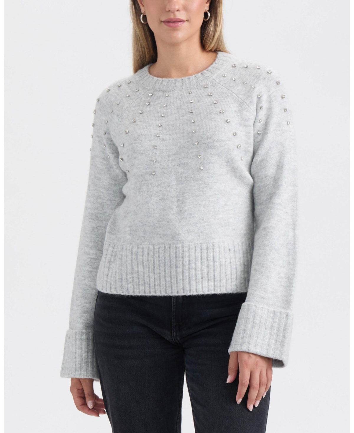 Ellen Tracy Women's Embellished Raglan Sleeve Sweater In Gray
