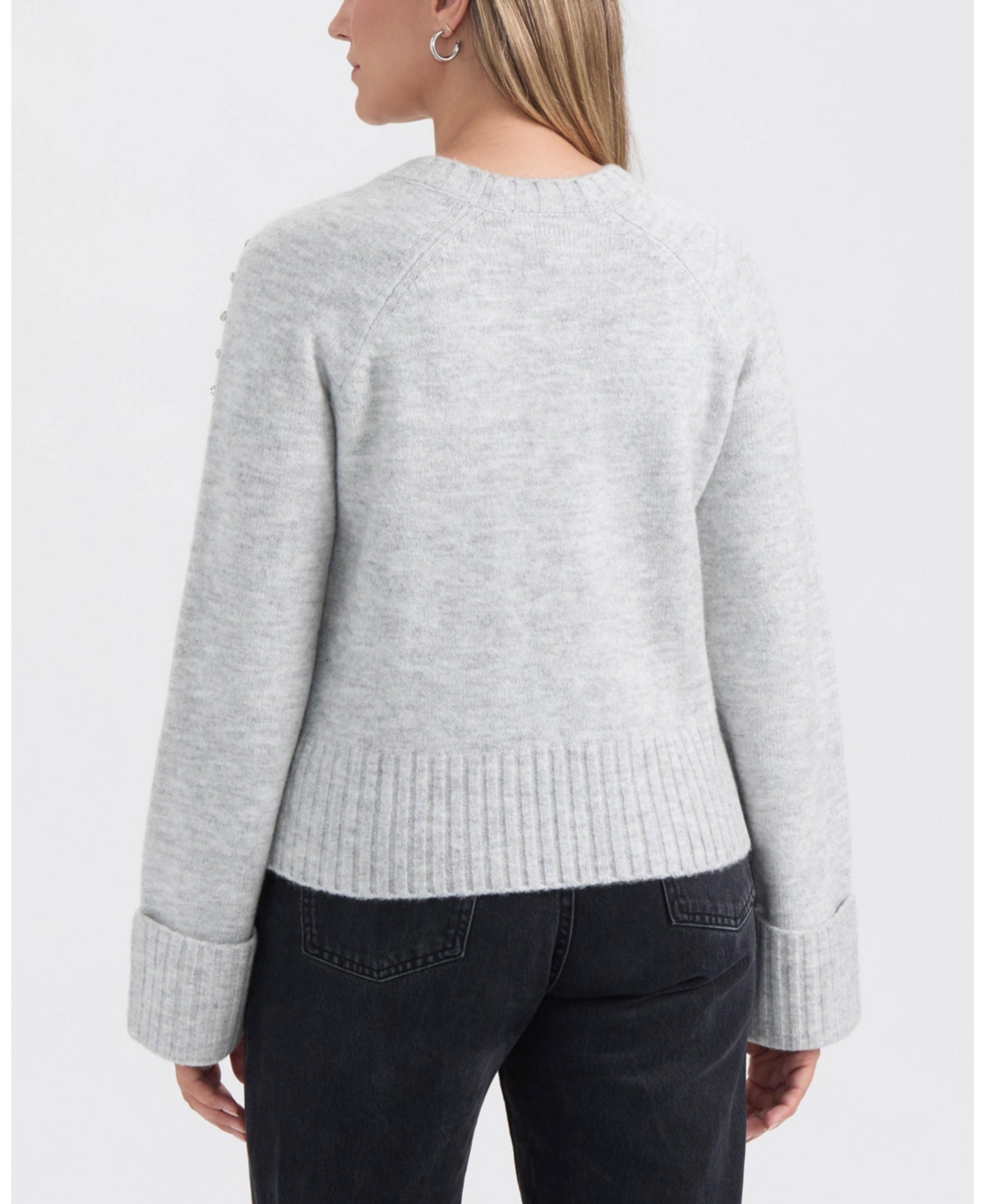 Ellen Tracy Women's Embellished Raglan Sleeve Sweater In Gray