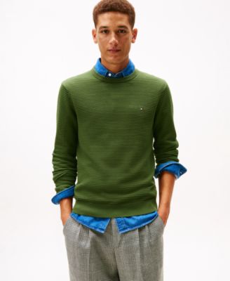 Men's Textured Cotton Crewneck Sweater