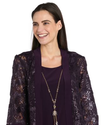 Petite 2-Piece Embroidered and Sequin Cutout Jacket with Tank Dress