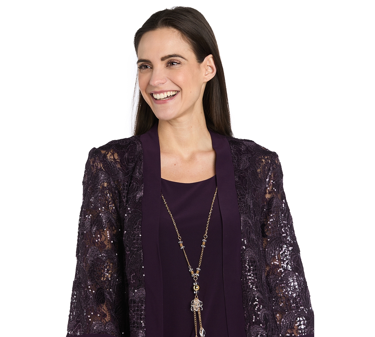 R & M Richards Petite 2-Piece Embroidered and Sequin Cutout Jacket with Tank Dress