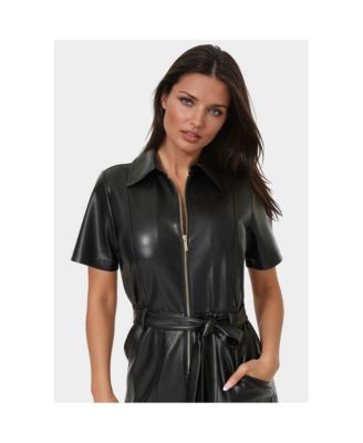 Women's Faux Leather Zip Front Romper