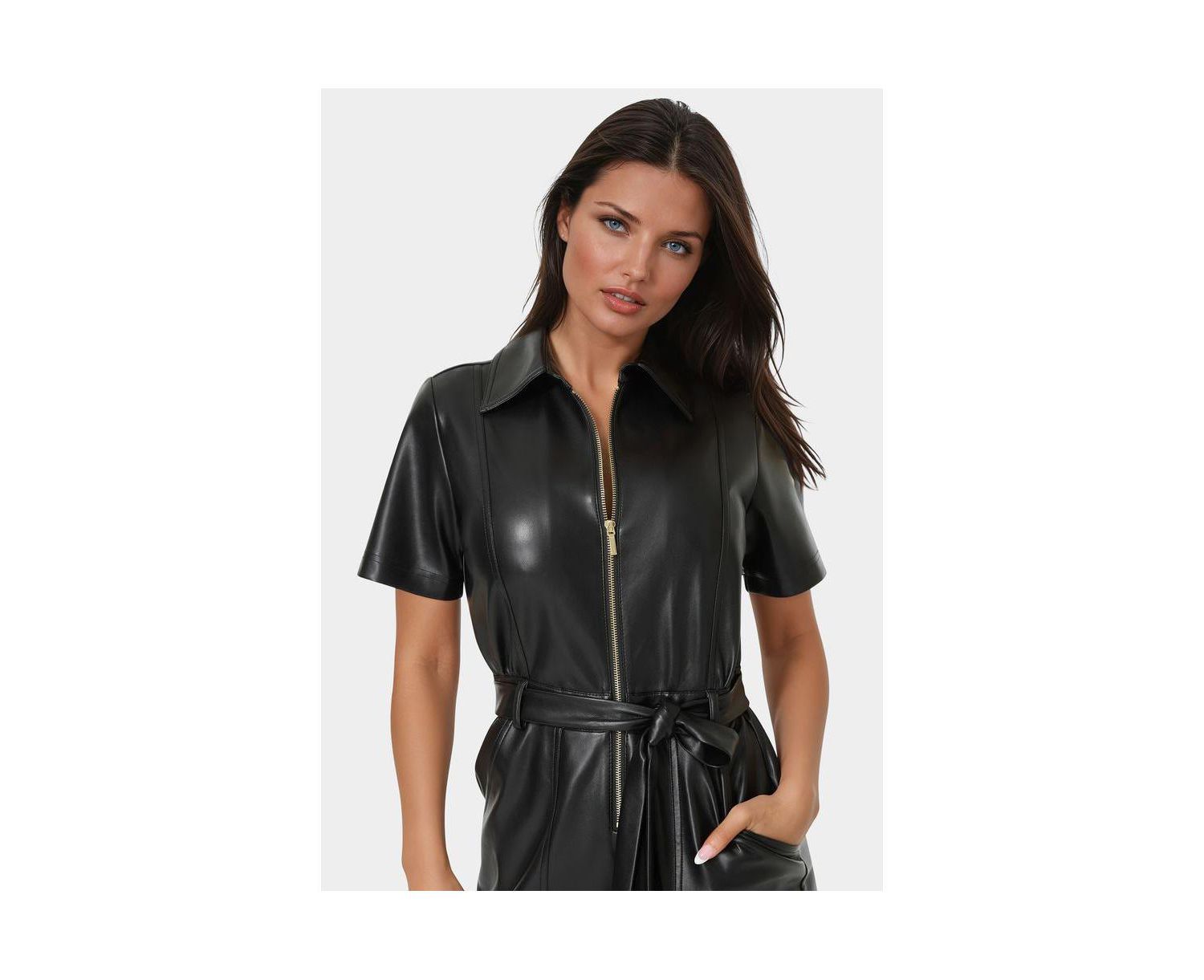 Women's Faux Leather Zip Front Romper
