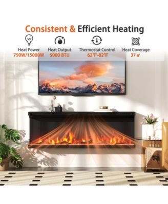 50" 3-Sided Electric Fireplace Insert with Remote Control, Adjustable Thermostat, and Wall-Mount or Recessed Installation