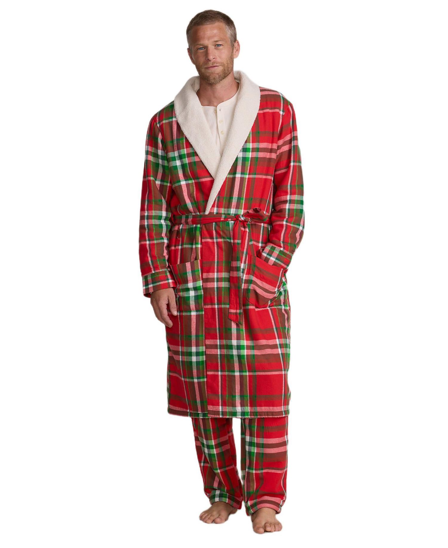 Men's High Pile Fleece Lined Flannel Robe
