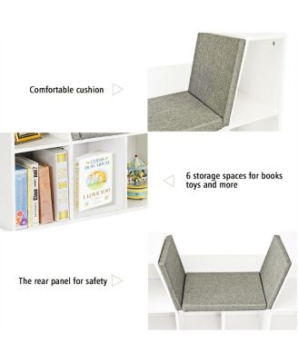 6 Cubby Kid Storage Cabinet Cushioned Bookcase Multi-Purpose Reading Shelf