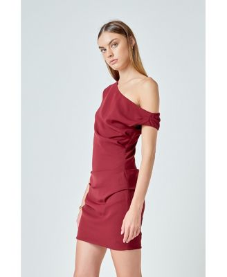 Women's One Shoulder Accent Mini Dress