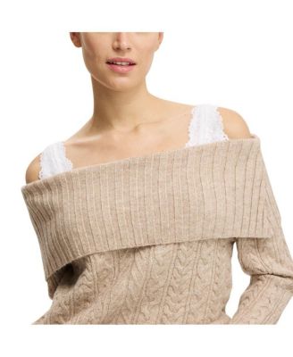 Women's Fluffy Cable Off Shoulder Knit