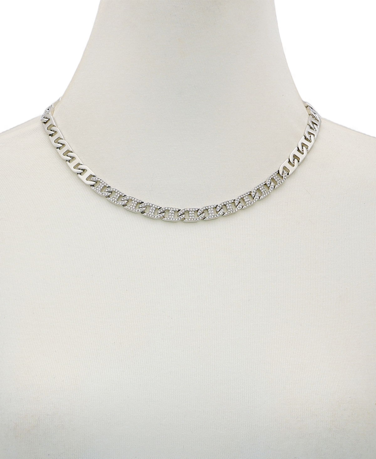 Guess Glass Stone Chain Link Statement Necklace (also In Gold-tone) In Metallic